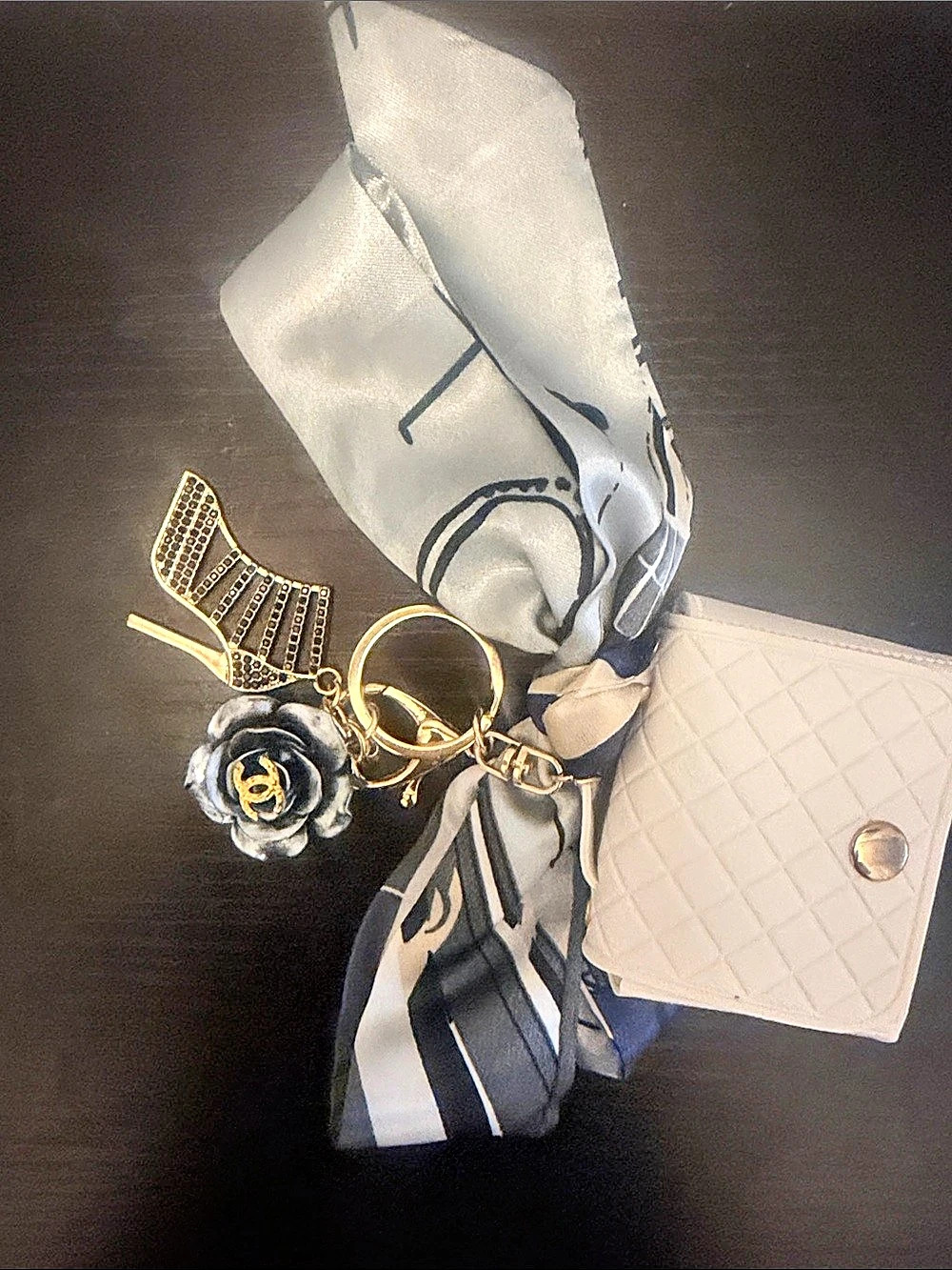 Inspired Key Holder & Flower Charm in White & Black